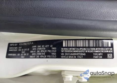 2017 Jeep Renegade Sport Fwd из США, поврежденный, VIN ZACCJAABXHPF08949